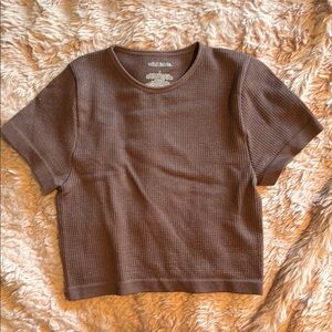 Women's Brown Sparkly Short Sleeve Crop Top